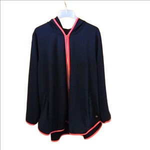 Vintage Livi Hooded Zip-Up Jacket Navy w/ Coral Trim Stretchy Women’s 26/28 (5X)